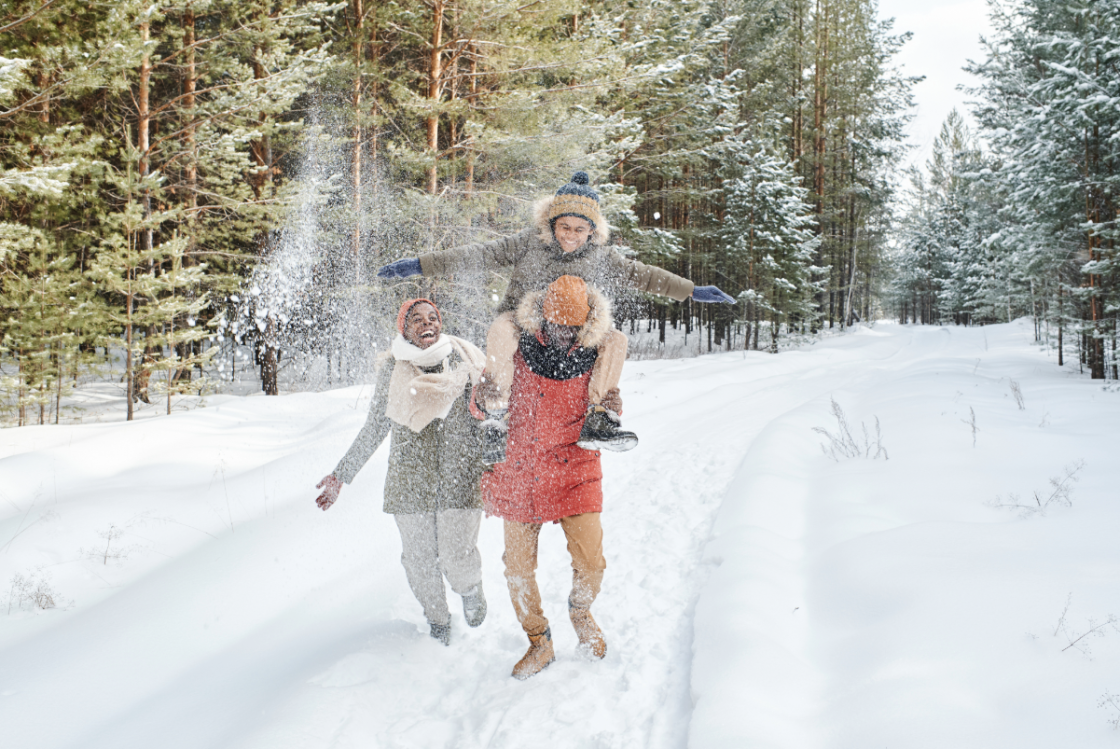 Happy family in the winter